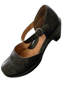 Born Simeon Hand-Tooled Black Leather Mary Jane Heel - Size 9
